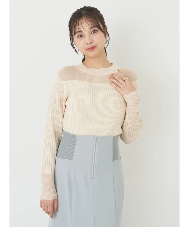 earth music&ecology 部分シアーニットプルオーバー Ivory