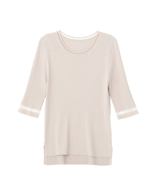 YECCA VECCA シアーMIX5分袖ニット Gray Beige
