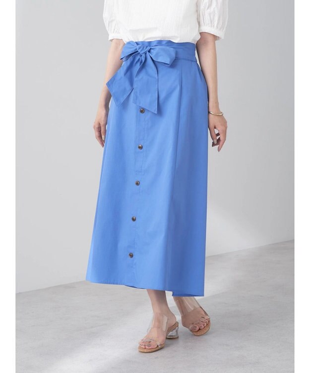 earth music&ecology ウエストリボンヘムスカート Blue