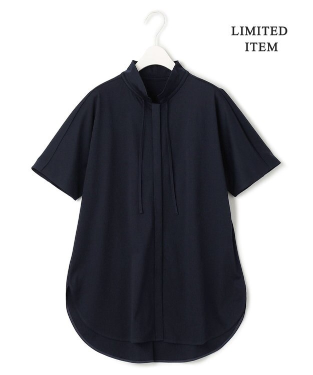 ICB 【WEB限定】ブラウスライクスムース スタンドカラーカットソー ネイビー系