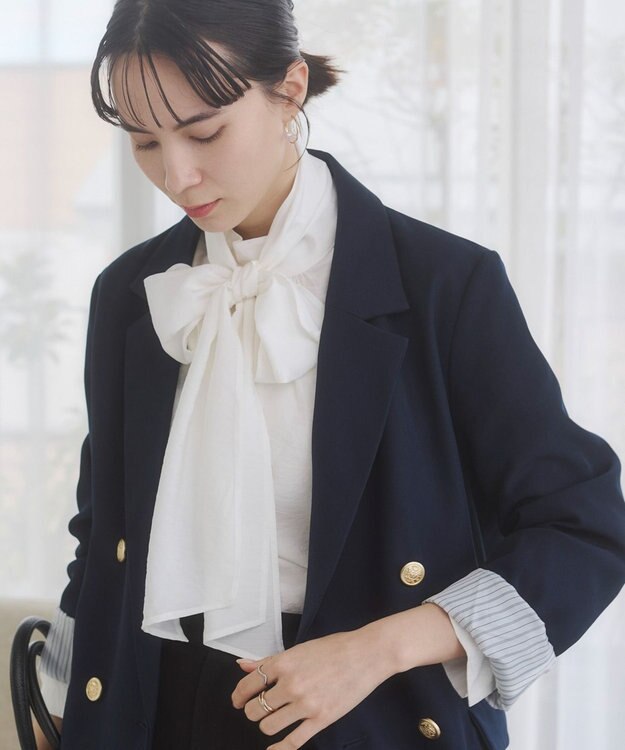 WEGO 【ANGIE VINTAGE/S/Mサイズ展開 / オケージョン対応 / セレモニー対応】ゴールドボタン テーラードジャケット / 金ボタン ダブル ブレザー ネイビー