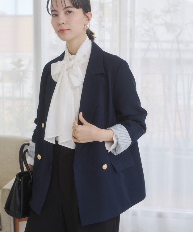 WEGO 【ANGIE VINTAGE/S/Mサイズ展開 / オケージョン対応 / セレモニー対応】ゴールドボタン テーラードジャケット / 金ボタン ダブル ブレザー ネイビー