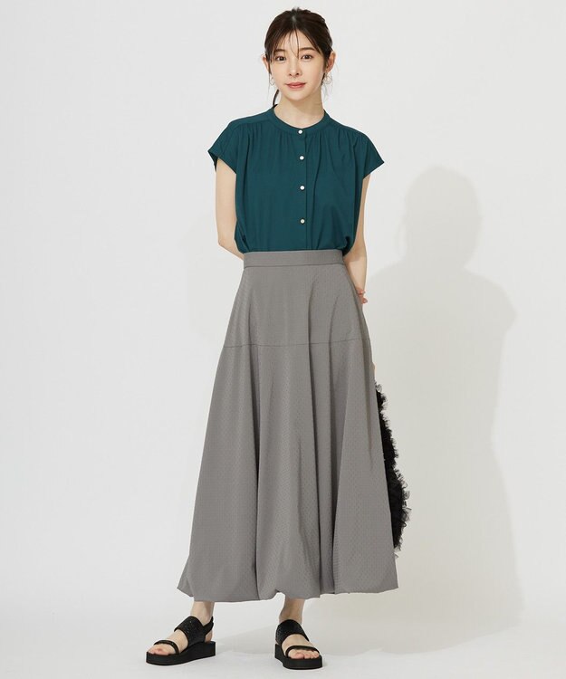 ANY SIS 【接触冷感・UVカット・洗える】ハイストレッチスムース2WAY ブラウス ダークグリーン