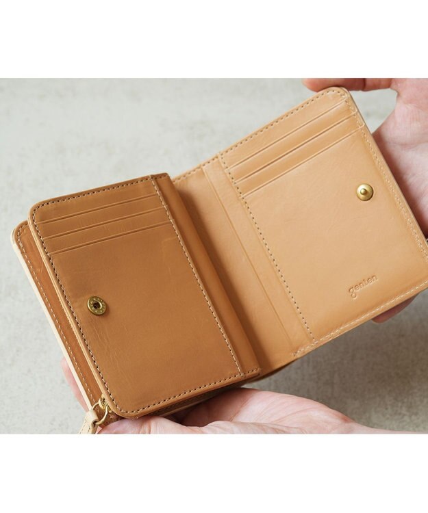 genten マルチカットワークミニ　二つ折り財布 ハニーベージュ