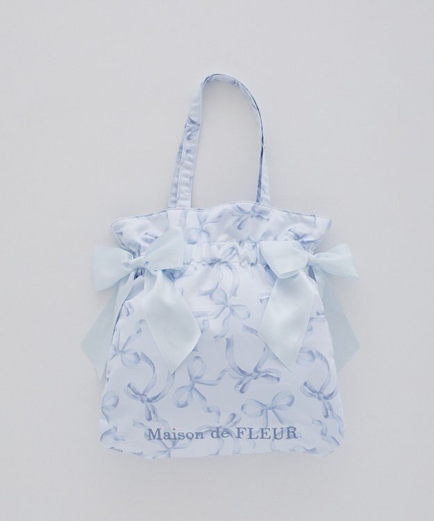 Maison de FLEUR リボン柄ダブルリボントートバッグ Blue