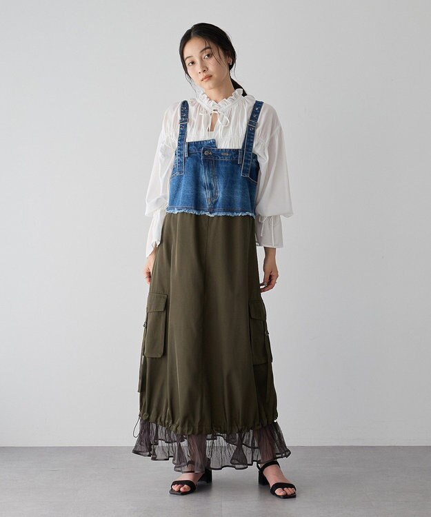 YECCA VECCA デニムMIXデザインサロペット Indigo