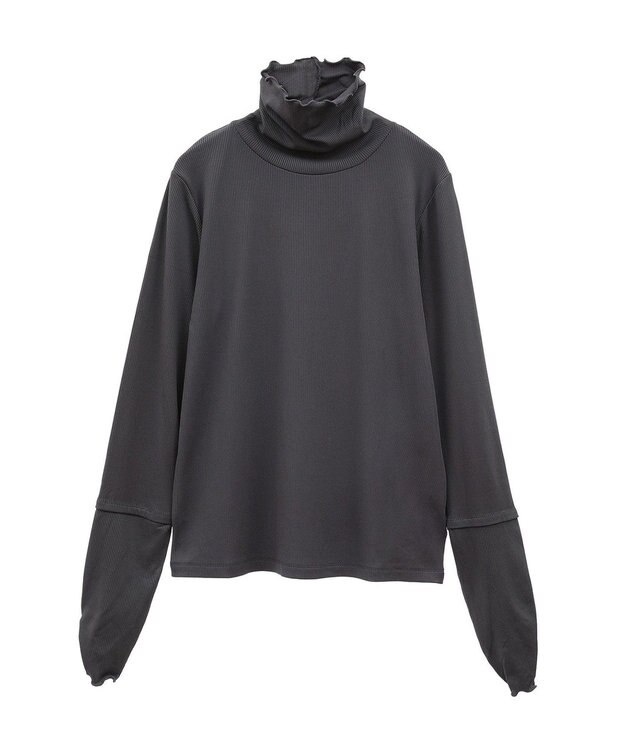 earth music&ecology シャーリングスリーブリブタートルプルオーバー Charcoal Gray