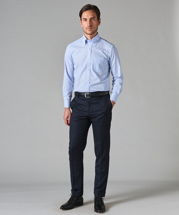 GOTAIRIKU 春夏向け【形態安定】SUMMERPREMIUMPLEATS_ボタンダウン 長袖ドレスシャツ サックスブルー系