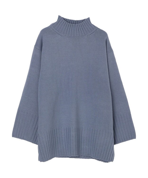 earth music&ecology アンチピリングリブハイネックチュニック Blue