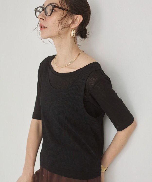 WEGO 【ANGIE VINTAGE】シアースラブレイヤードTシャツ ブラック