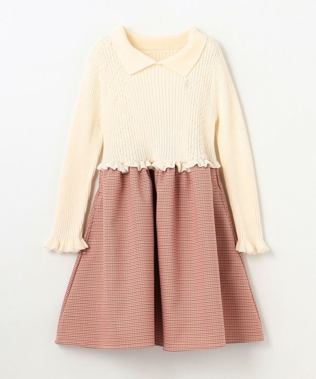 組曲 KIDS 【110-140㎝】千鳥ドッキング ワンピース アイボリー系