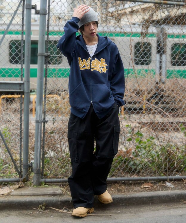 WEGO 【ユニセックス着用ITEM/SMLサイズ展開】グラフィックZIPパーカー ネイビー