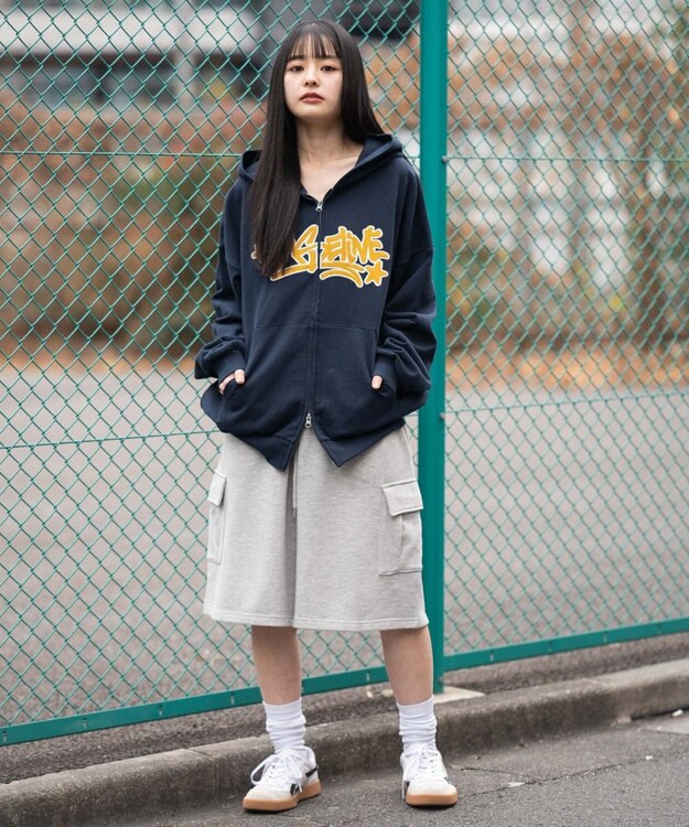 WEGO 【ユニセックス着用ITEM/SMLサイズ展開】グラフィックZIPパーカー ネイビー