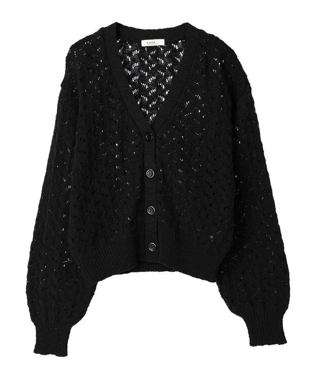 earth music&ecology スラブコットンレース編みカーディガン Black