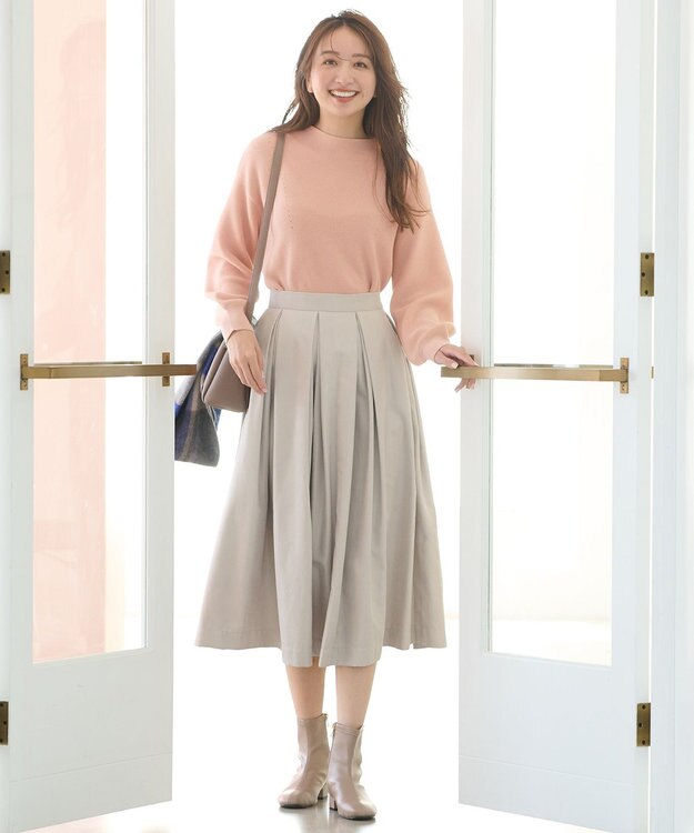 ANY L 【ウエストゴム】ベロアタッチタックスカート アイボリー