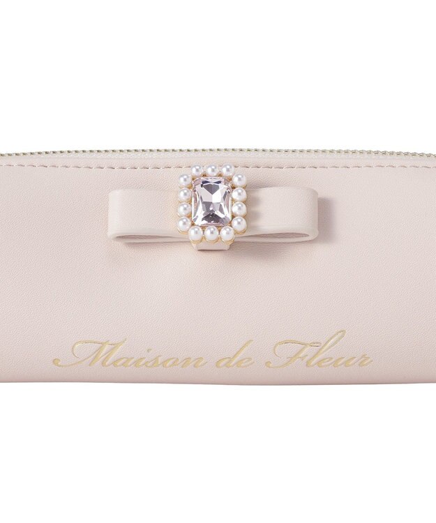 Maison de FLEUR パールビジュー合皮リボンロングポーチ Pink