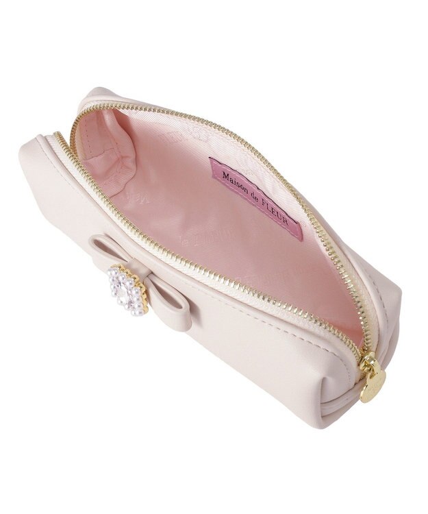 Maison de FLEUR パールビジュー合皮リボンロングポーチ Pink