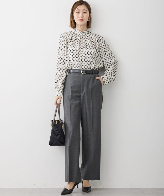 23区 L モダンアートプリントギャザーブラウス ベージュ系