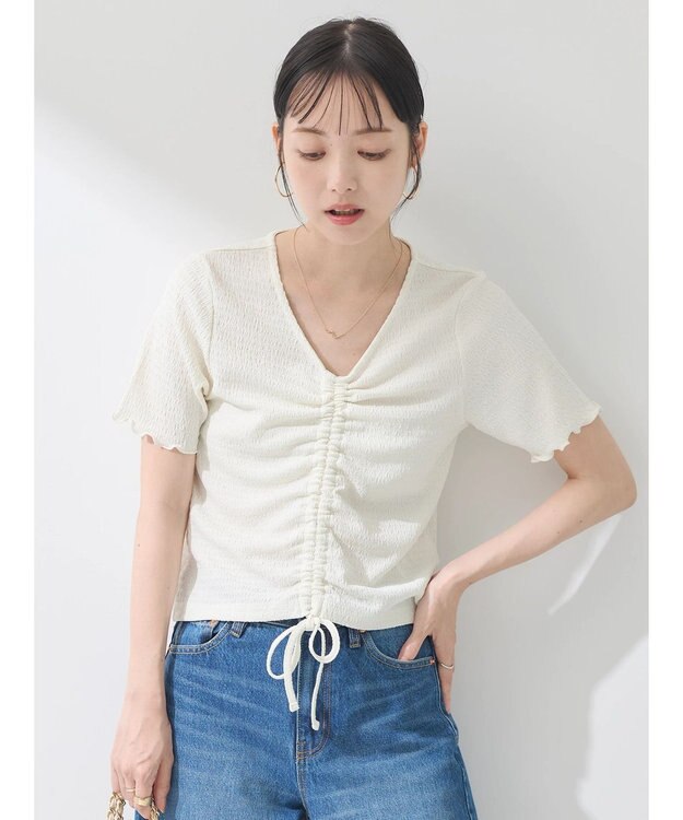 earth music&ecology ポコポコギャザードロストプルオーバー Ivory