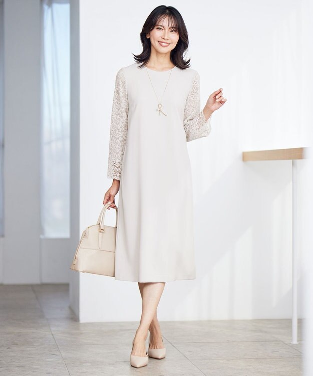 23区 【洗える】トリアセダブルジョーゼット ワンピース ベージュ系