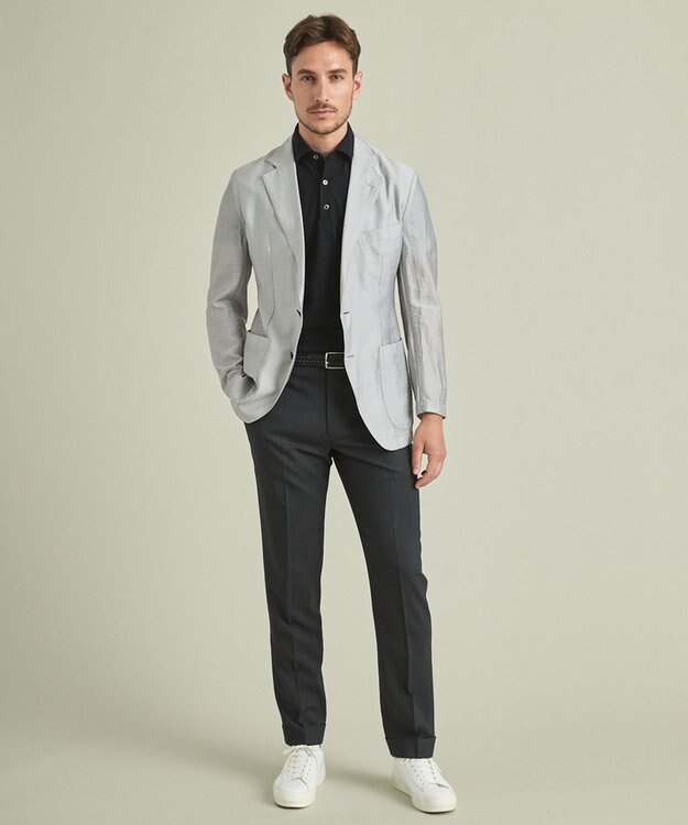 GOTAIRIKU ロングセラー【洗える/折り目加工/シワになりにくい/ウエストアジャスター】ウォッシャブル サマーウール100％パンツ_定番色(ノータック)25年モデル グレー系