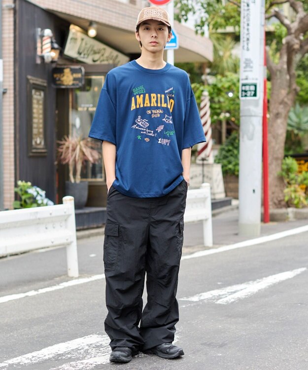 WEGO 【ウエストゴム/MLサイズ展開】ナイロンイージーカーゴパンツ ブラック