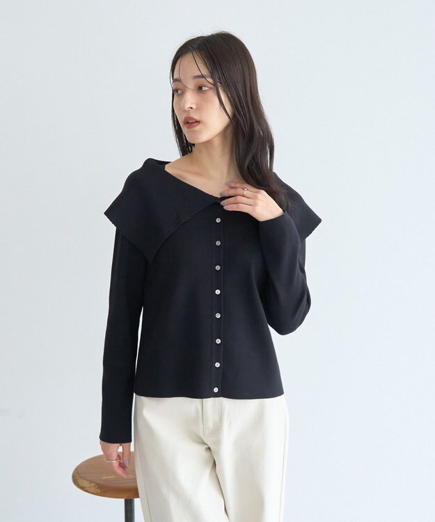 YECCA VECCA 2wayオフショルカラーカーディガン Black