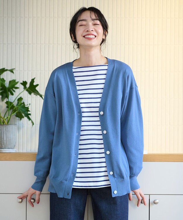 ANY 【洗濯機可能・UVケア】Ｖネック カーディガン ブルー