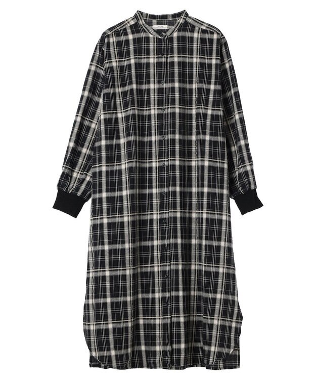 CRAFT STANDARD BOUTIQUE 先染めチェック（小）バンドカラー袖ＲＩＢ　ＯＰ Black