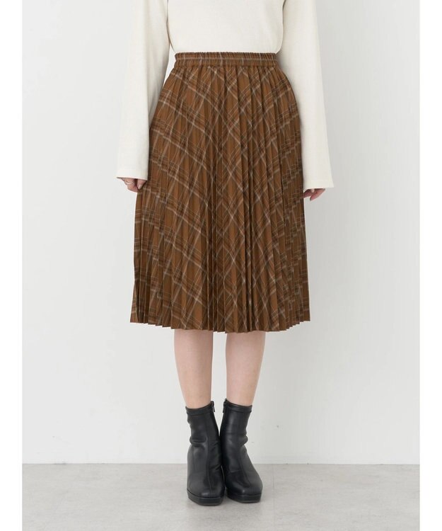 earth music&ecology すきな丈プリーツスカート Check Yellow