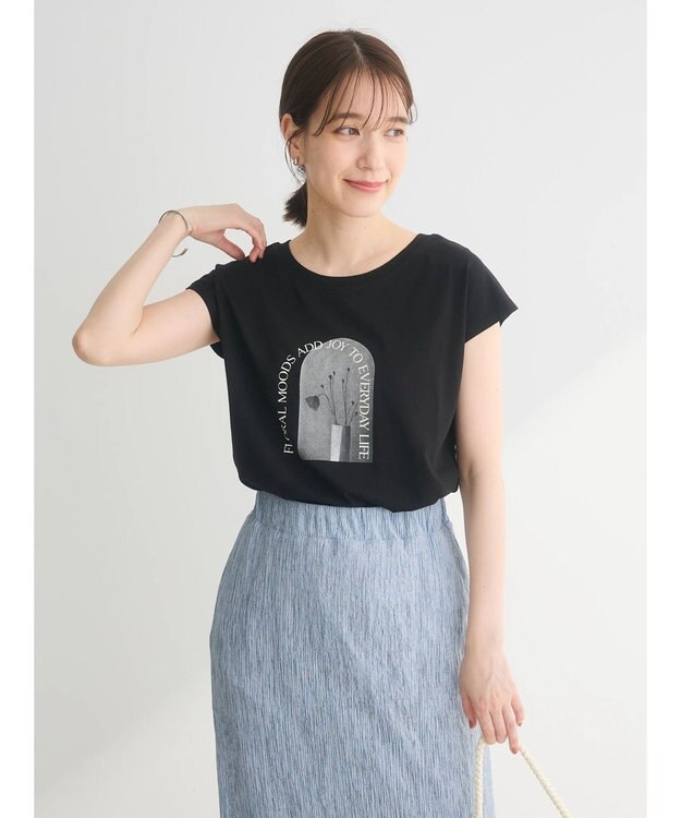 Green Parks フラワーフォトコンパクトプルオーバー Black