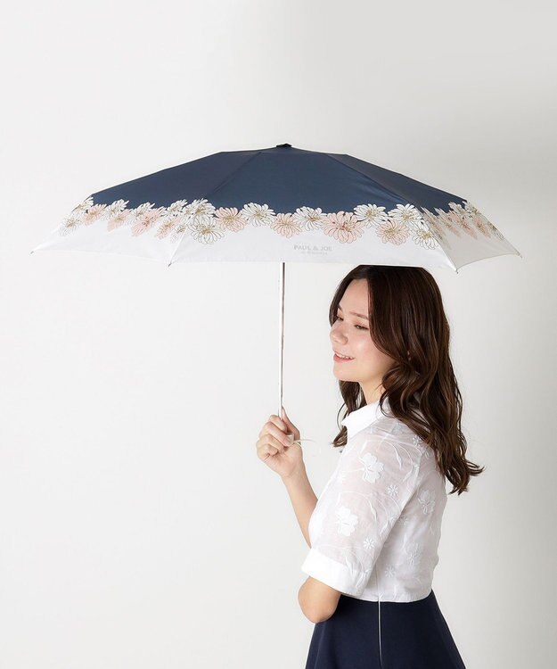 MOONBAT 【UVカット/コンパクト】ポール & ジョー (PAUL & JOE ACCESSOIRES) 折りたたみ雨傘 クリザンテーム ネイビーブルー