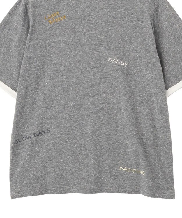 AMERICAN HOLIC ランダムロゴ刺繍リンガーTシャツ Charcoal Gray