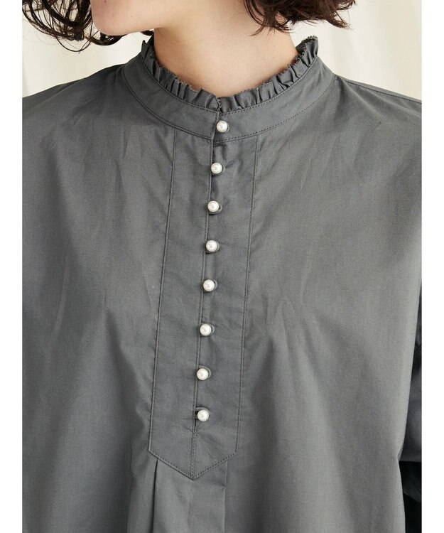 CRAFT STANDARD BOUTIQUE パールボタンピコフリルブラウス Khaki
