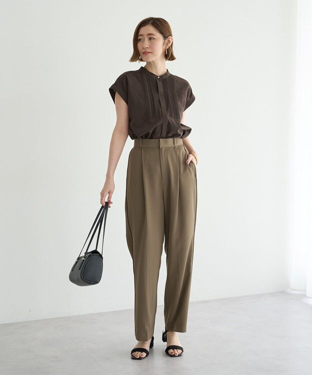 YECCA VECCA スモッキングピンタックシャツ Brown