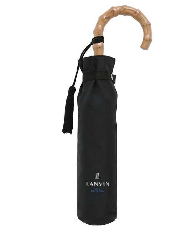 MOONBAT 【WEB限定】LANVIN en Bleu 晴雨兼用 折りたたみ傘 ワイド プレーン×ロゴ刺繍 一級遮光 遮熱 UV ブラック