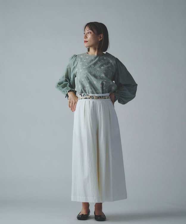 muuc 【手刺繍のような刺繍が美しい】ハイドランジア ブラウス ブルー