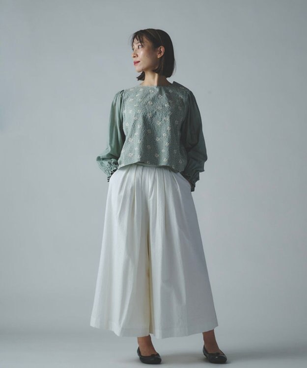 muuc 【手刺繍のような刺繍が美しい】ハイドランジア ブラウス ブルー