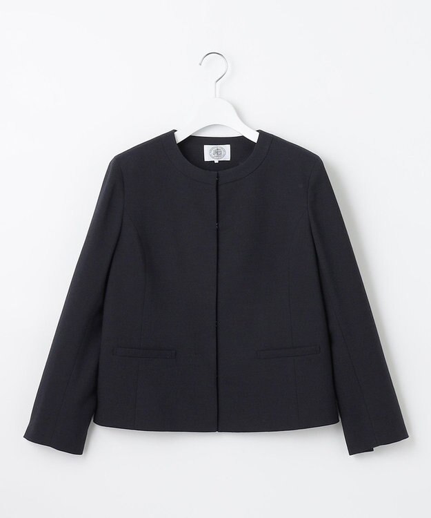 J.PRESS LADIES S ライトツイードストレッチ ノーカラー ジャケット ネイビー系
