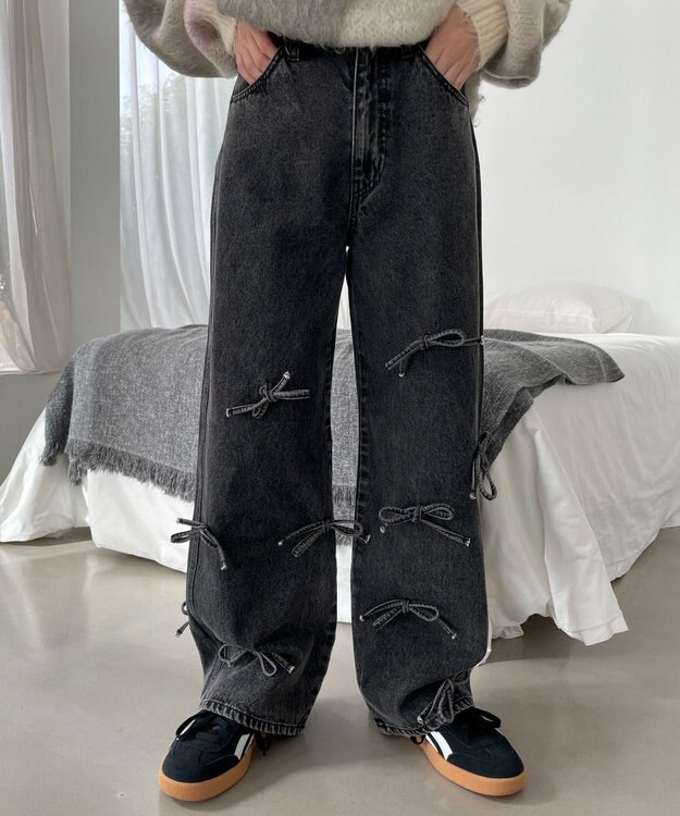 WEGO リボンストレートデニムパンツ ブラックその他