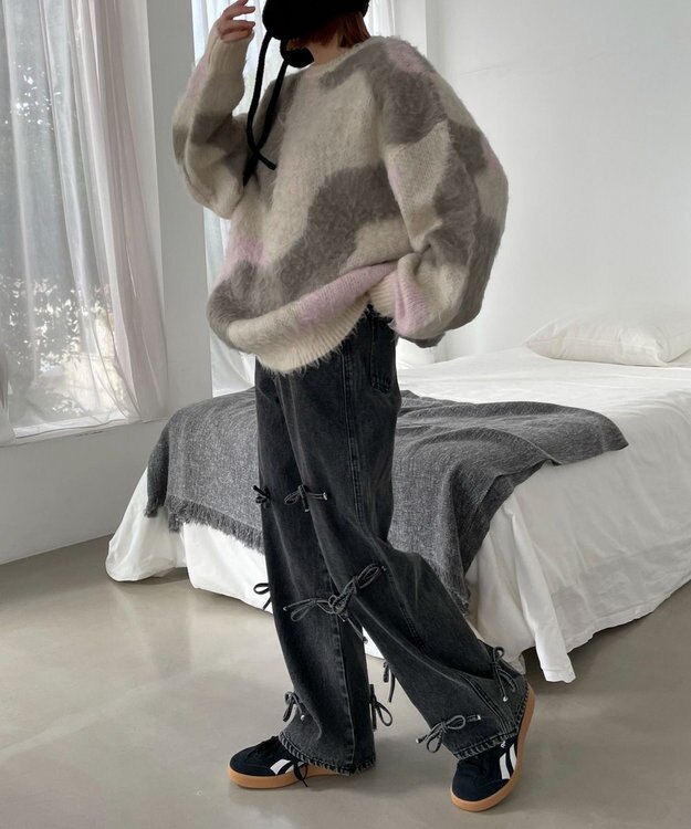 WEGO リボンストレートデニムパンツ ブラックその他