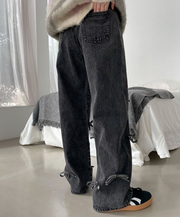 WEGO リボンストレートデニムパンツ ブラックその他