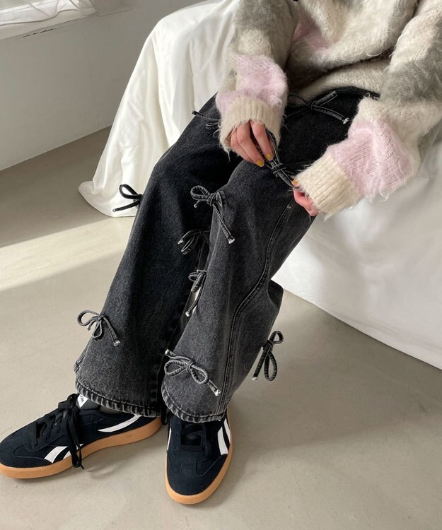 WEGO リボンストレートデニムパンツ ブラックその他