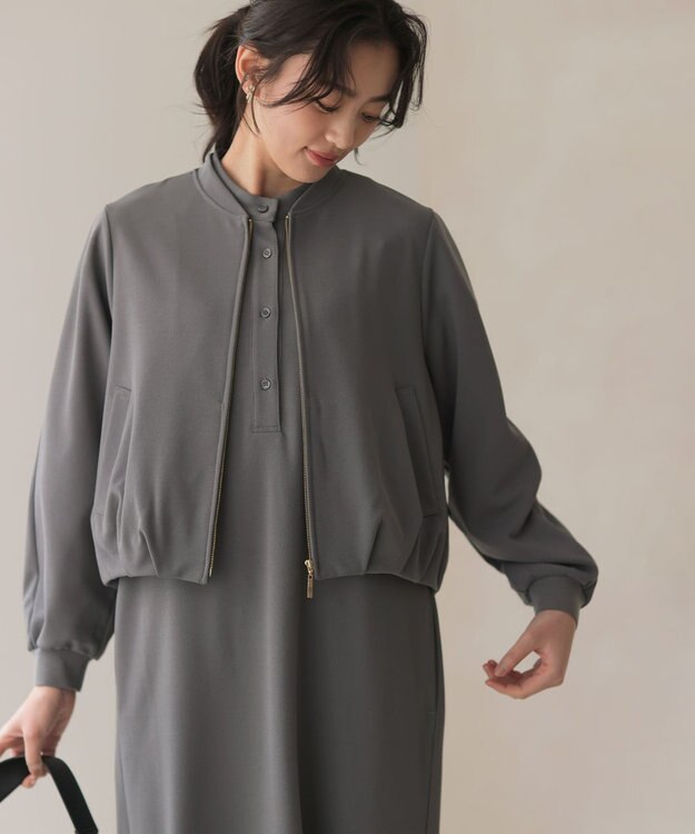 組曲 【WEB限定】ジョーゼットジャージー ブルゾン グレー系