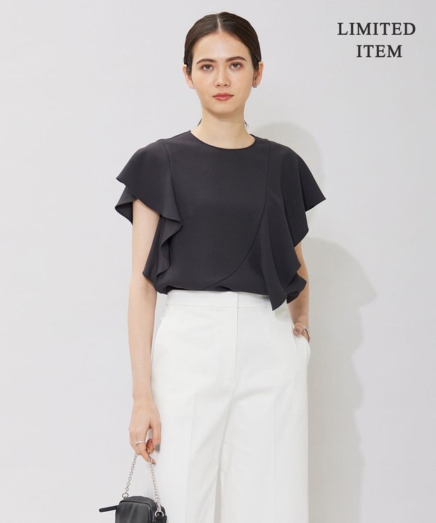 ICB 【WEB限定・洗える】BackSatinGeorgette ラッフルブラウス グレー系