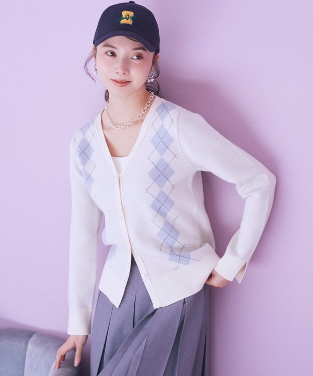 earth music&ecology アーガイルニットカーディガン Ivory