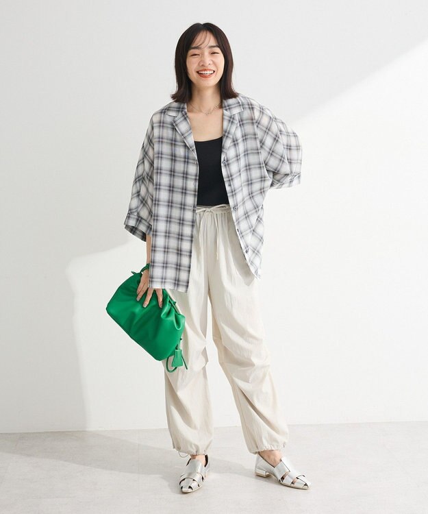 Green Parks 開襟シアーシャツジャケット Check