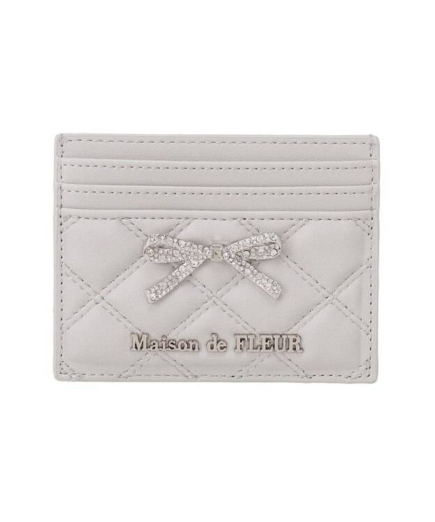 Maison de FLEUR リボンビジューキルティングカードケース Grayish Blue