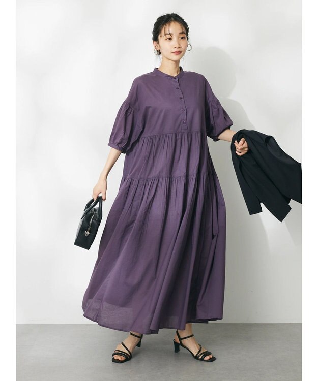 CRAFT STANDARD BOUTIQUE インド綿ティアードマキシワンピース Purple