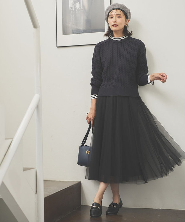 ANY 【ウエストゴム】チュールフレアースカート ブラック